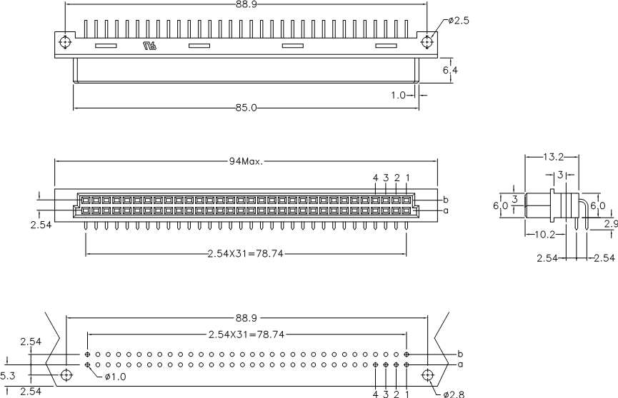 DIN 41612 9001-13/9001-23 ,   3-   ,  2,54/5,08 