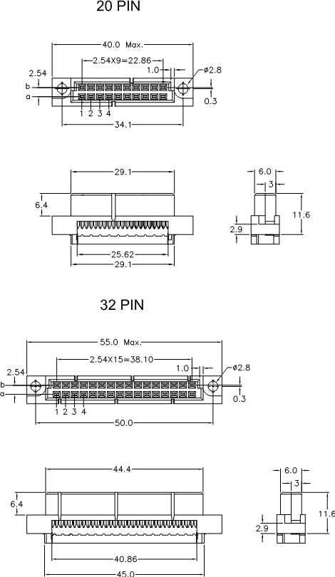 розетки DIN 41612 3632IDC на шлейф с шагом 1,27 мм 2-х рядные