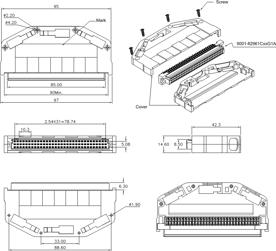 розетки DIN 41612 9001-8296IDC серия на шлейф с шагом 2,54 мм 2-х рядные