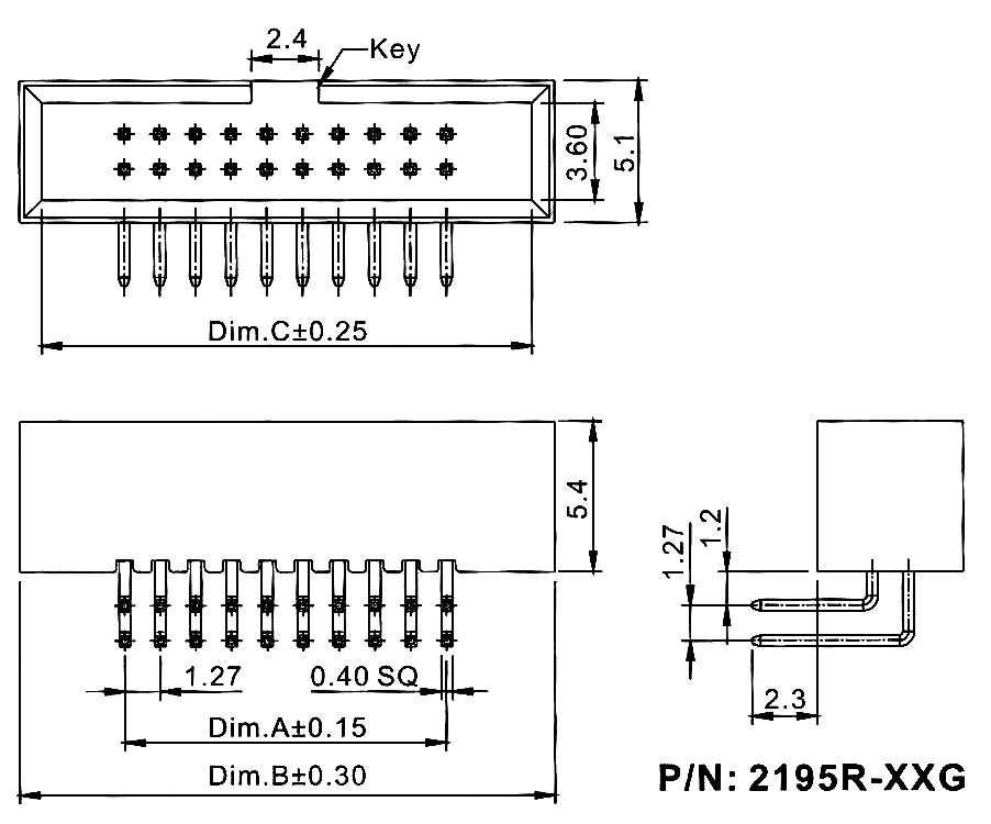 2195R-XXG (BH1,27R-XX) ,         ,  1,27  x 1,27,      IDC