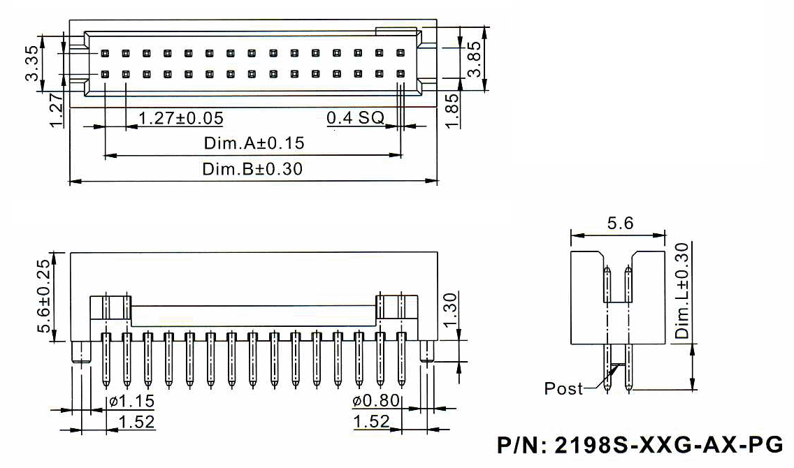             2198S-XXG-AX-PG,  1,27 x 1,27 ,      IDC