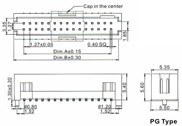      (SMD)   2198SM-XXXG (BH1.27-XXSMD-2),  1,27 x 1,27 ,      IDC