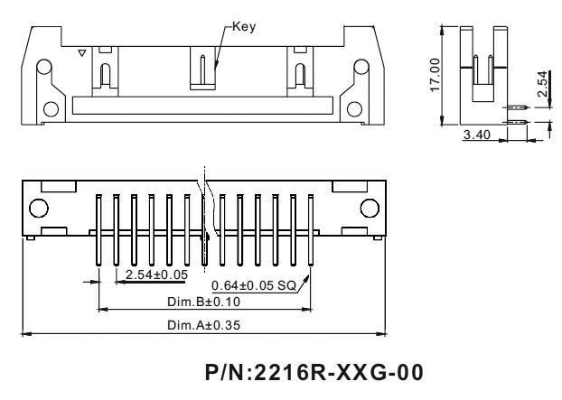 2216R-XX-XX (SCM-XXR-XX, DS1011-XXR-XX, IDCC-XXMR-XX) ,     7,75       ,  2,54  x 2,54,      IDC