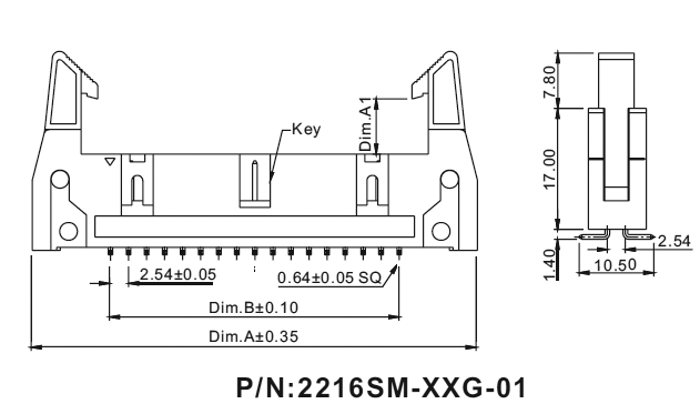 2216R-XX-01 (SCM-XXR-01, DS1011-XXR-01, IDCC-XXMR-01) серия: Вилки закрытые с короткими защелками для поверхностного (SMD) монтажа, шаг 2.54x2.54 мм, Разъемы для плоского кабеля серии IDC 2216R-XX-01 (SCM-XXR-01, DS1011-XXR-01, IDCC-XXMR-01) серия: Вилки закрытые с короткими защелками для поверхностного (SMD) монтажа, шаг 2.54x2.54 мм, Разъемы для плоского кабеля серии IDC