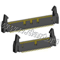 2216SM-XX-01 (IDM-XXSMD) серия, вилка закрытая с выталкивателями 3,80мм прямая на плату для поверхностного монтажа, шаг 2,54 мм x 2,54мм, Разъемы для плоского кабеля серии IDC