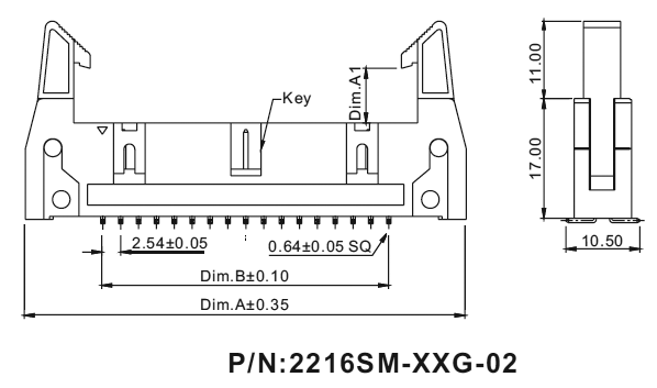 2216R-XX-02 (SCM-XXR-02, DS1011-XXR-02, IDCC-XXMR-02) серия: Вилки закрытые с длинными защелками для поверхностного (SMD) монтажа, шаг 2.54x2.54 мм, Разъемы для плоского кабеля серии IDC 2216R-XX-02 (SCM-XXR-02, DS1011-XXR-02, IDCC-XXMR-02) серия: Вилки закрытые с длинными защелками для поверхностного (SMD) монтажа, шаг 2.54x2.54 мм, Разъемы для плоского кабеля серии IDC
