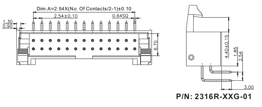 2316R-XXG-01 ,            ,  2,54  x 2,54,      IDC