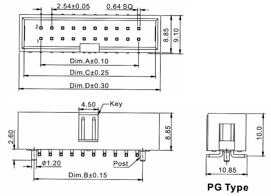 2316SM-xxG-PG (BH-xxSMD, DS1013-xxMSX, IDC-xxMS) ,     (SMD)   ,  2,54  x 2,54,      IDC