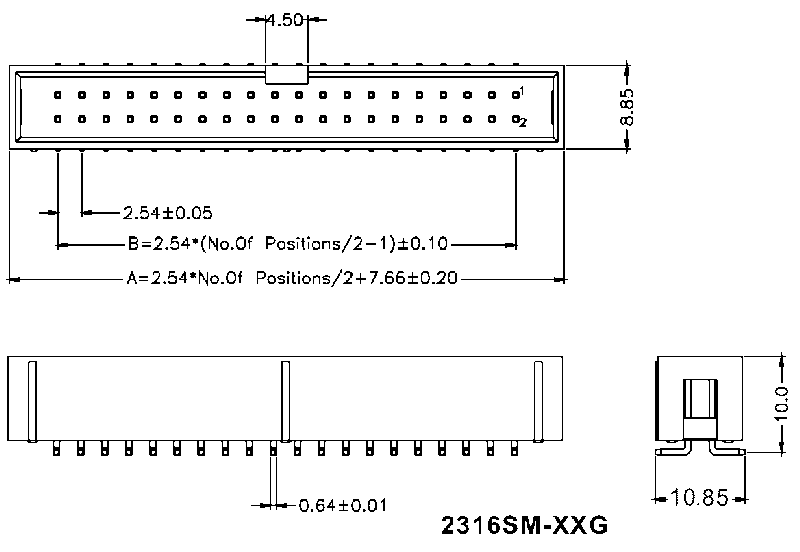 2316SM-xxG (BH-xxSMD, DS1013-xxMSX, IDC-xxMS) серия, вилки закрытые для поверхностного (SMD) монтажа на плату, шаг 2,54 мм x 2,54мм, Разъемы для плоского кабеля серии IDC 2316SM-xxG (BH-xxSMD, DS1013-xxMSX, IDC-xxMS) серия, вилки закрытые для поверхностного (SMD) монтажа на плату, шаг 2,54 мм x 2,54мм, Разъемы для плоского кабеля серии IDC
