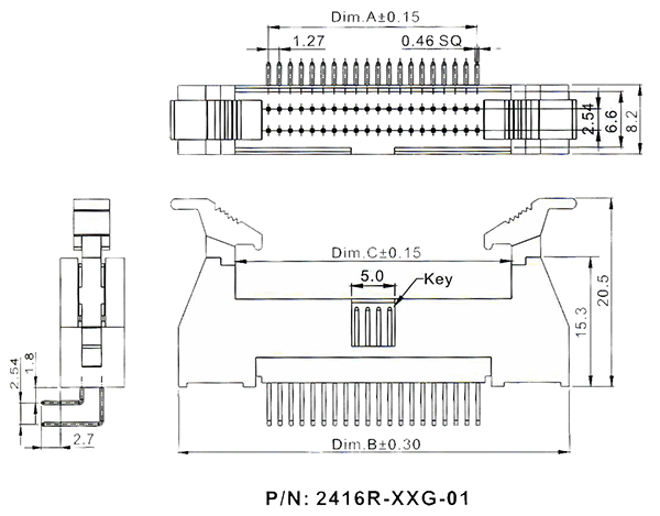           2416R-XXG (BH1.27x2.54R-XX),  1.27x2.54 