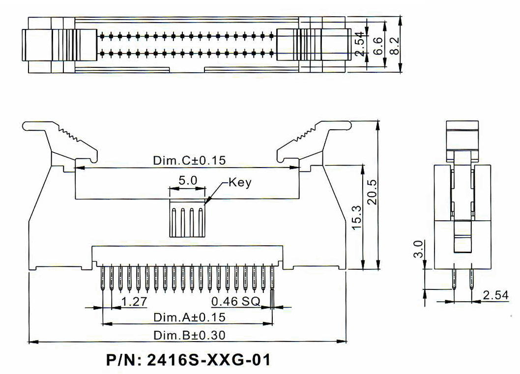           2416S-XXG (BH1.27x2.54-XX),  1.27x2.54 