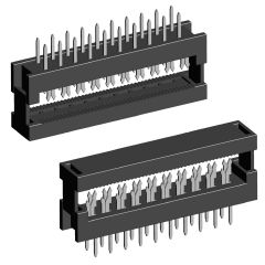 4403-xx (FDC-xx, DS1018-xx) серия, колодки на плоский кабель (шлейф) с шагом 1,27 мм для монтажа в отверстия, шаг 2,54 мм x 2,54мм 4403-xx<br>(FDC-xx,<br>DS1018-xx)