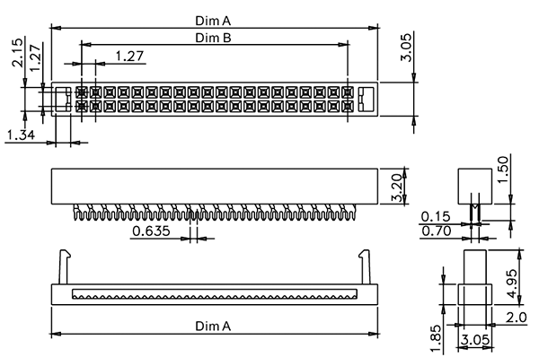 4412-XXSK (IDC1,27-XX) серия, розетки на плоский кабель (шлейф), шаг 1,27 мм x 1,27мм, Разъемы для плоского кабеля серии IDC