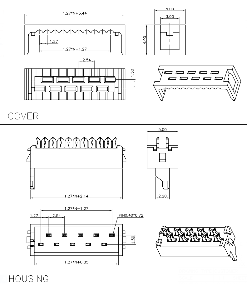 Вилки IDC Micro Match на шлейф серии DS1015-01-xxR6 (KLS1-204E-xx-R), шаг 1.27x2.54 мм