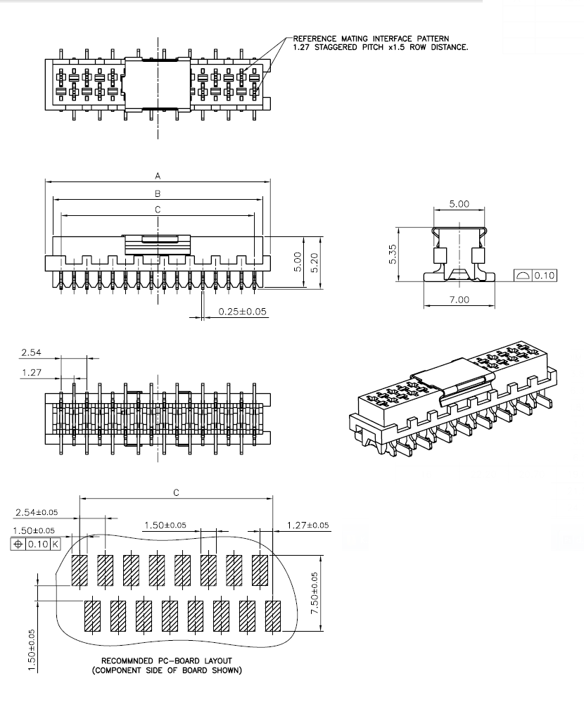 Розетки SMD (для поверхностного монтажа) IDC Micro Match серии DS1015-06-XXR6, шаг 1.27x2.54 мм
