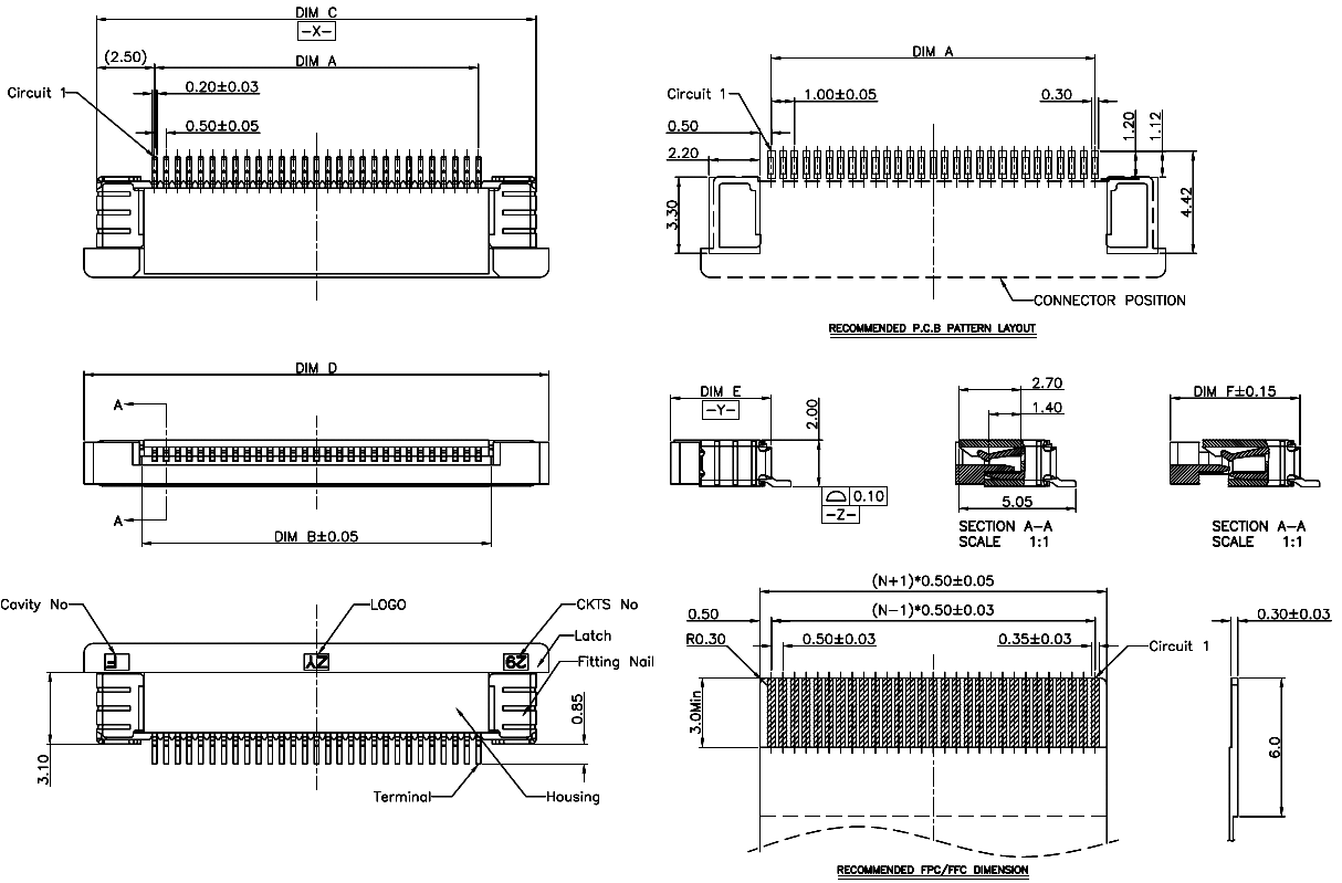 1226-xx-03 (AF3AxxA*S0T10-Q0Q1) :     FPC/FFC,   ,  ,  (SMD) ,  0.5 