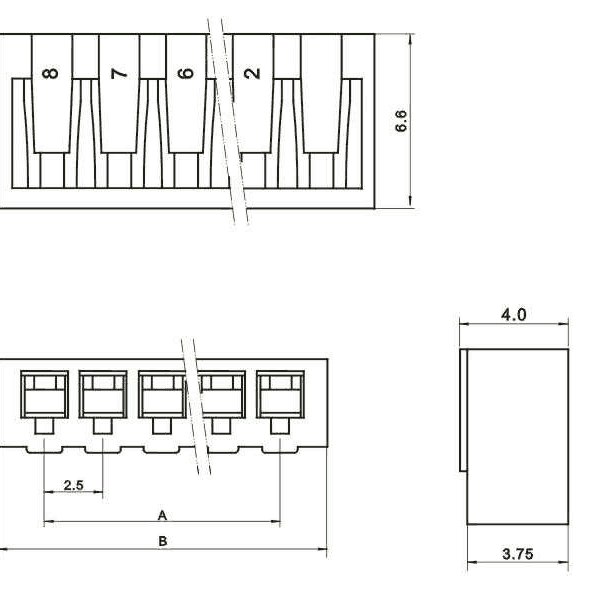 B2501-XXP (XXP-SCN) - прямые колодки на кабель, запаиваемые в плату