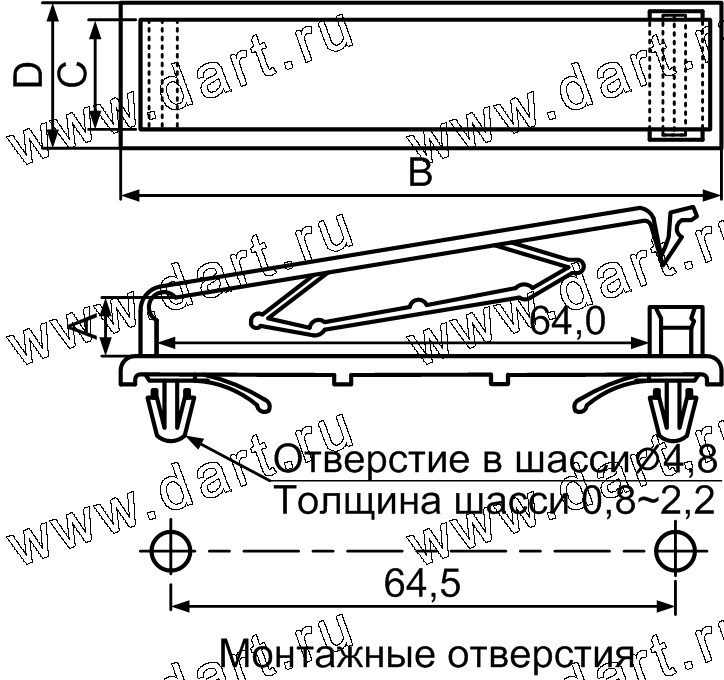 Зажимы для плоского шлейфа с фиксацией в панель на защелке