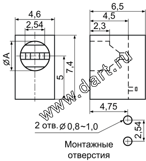 Угловые держатели одного круглого 3мм светодиода на плату