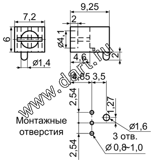 Угловые держатели одного круглого 3мм светодиода на плату