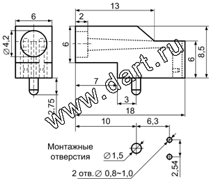 Угловые держатели одного круглого 3мм светодиода на плату