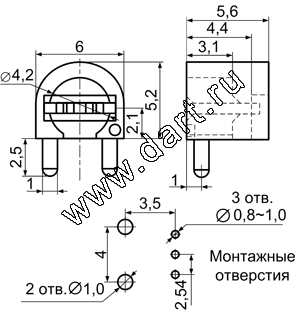 Угловые держатели одного круглого 3мм светодиода на плату