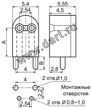 Угловые держатели одного круглого 5мм светодиода на плату