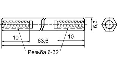 HPP10-64, стойка шестигранная H=63,6мм