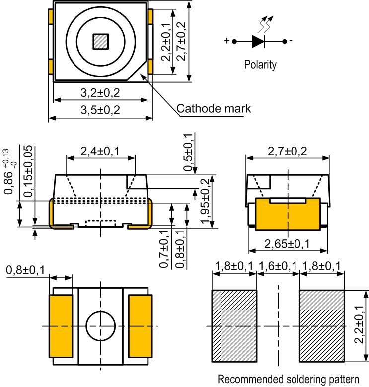 SMD PLCC 3528 TOP: светодиоды для поверхностного монтажа
с верхним излучением