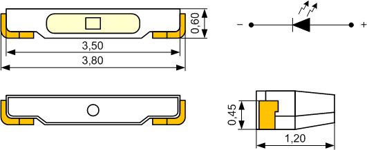 SMD PLCC 020 SIDE: светодиоды для поверхностного монтажа
с боковым излучением