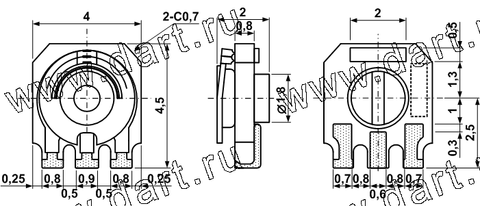 A0402N12A1, Резисторы подстроечные для поверхностного монтажа (серия Чип-триммеры, 8мм), Резисторы переменные/подстроечные