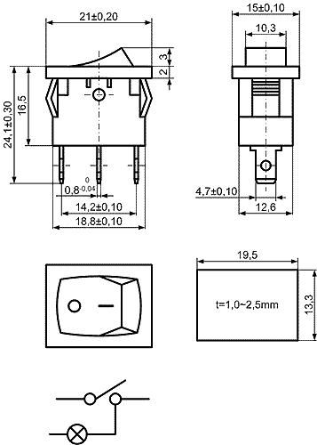 KCD1-B5-101N11RB, Серия KCD, Клавишные переключатели