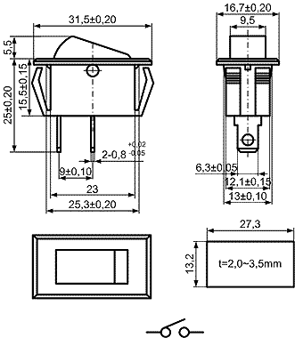 KCD6-B-101O82AWB, Серия KCD, Клавишные переключатели