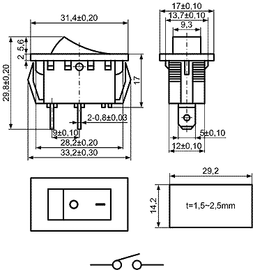 KCD6-C-101O11WW, Серия KCD, Клавишные переключатели