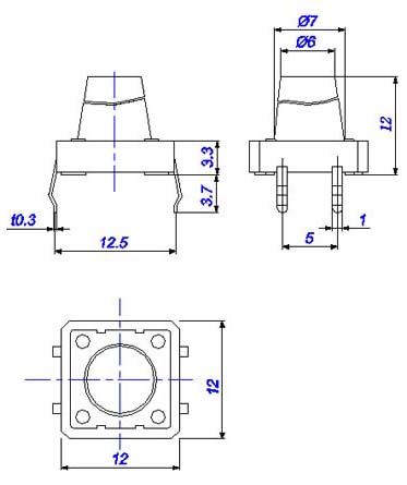 TS12H, 12x12 pin type touch, Тактовые переключатели (TACT)