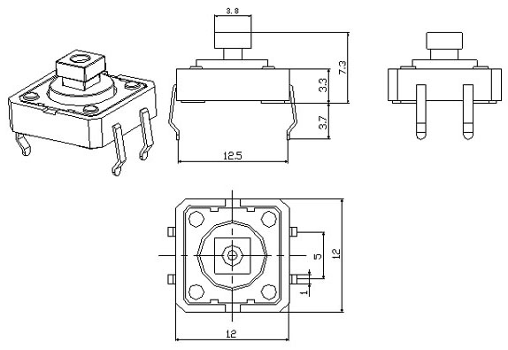 TSF1273, 12x12x7,3 yellow square no position switch,   (TACT)