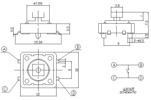 TSFTP1273T, 12x12 patch with positioning touch switch,   (TACT)