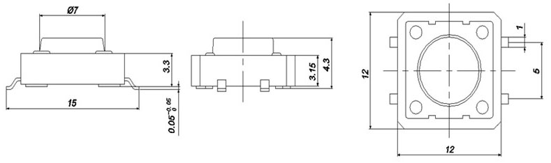 TSTP1243, 12x12x4,3 patch no positioning touch,   (TACT)