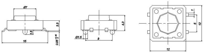 TSTP1243T, 12x12x4,3 patch positioning touch,   (TACT)