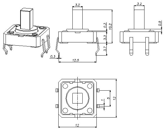 TSZ12102 12x12 rectangular buttons pin-type touch,   (TACT)