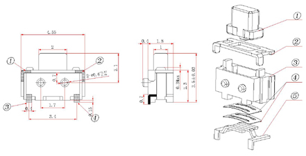 TST2435, 2x4x3.5 micro-touch switch,   (TACT)