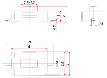 TS3625B, 3x6x2,5 does not stretch flat touch cover, Тактовые переключатели (TACT)