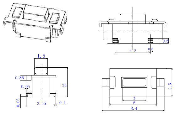 TS3635, 3x6x3,5 patch support without positioning touch switch,   (TACT)