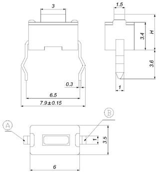 TS36H, 3x6 pin-type touch switch,   (TACT)