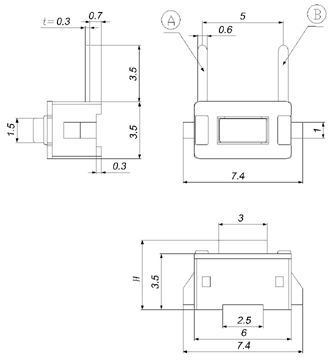 TS36HF, 3x6 horizontal two pins touch,   (TACT)