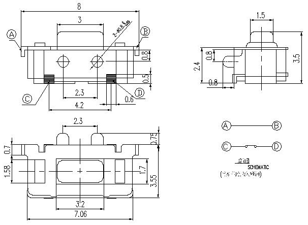 TSCBF3635, 3x6 normally closed touch switch,   (TACT)