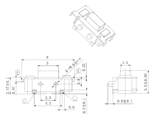 TST3635, 3x6x3,5 Tact Switch Bracket positioning patch,   (TACT)