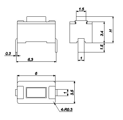 TST36HN, 3x6 straight legs touch switch,   (TACT)
