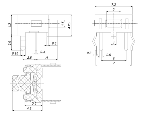 TSZJ36H, 3x6 stent touch switch, Тактовые переключатели (TACT)