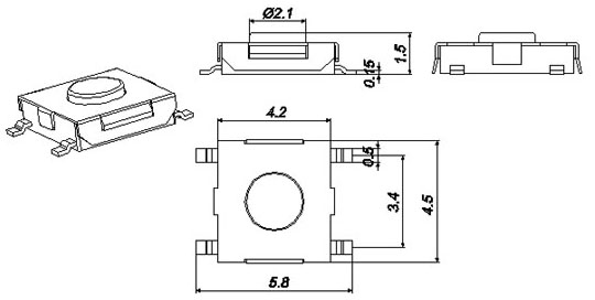 TSTP4515, 4,5x4,5x1,5 SMD Type Tact Switch, Тактовые переключатели (TACT)